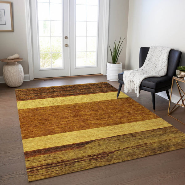 HomeRoots 5' Terra Cotta Gold and Brown Abstract Area Rug - Durable, Washable, Indoor/Outdoor Design for All Spaces 8' X 10' 615305