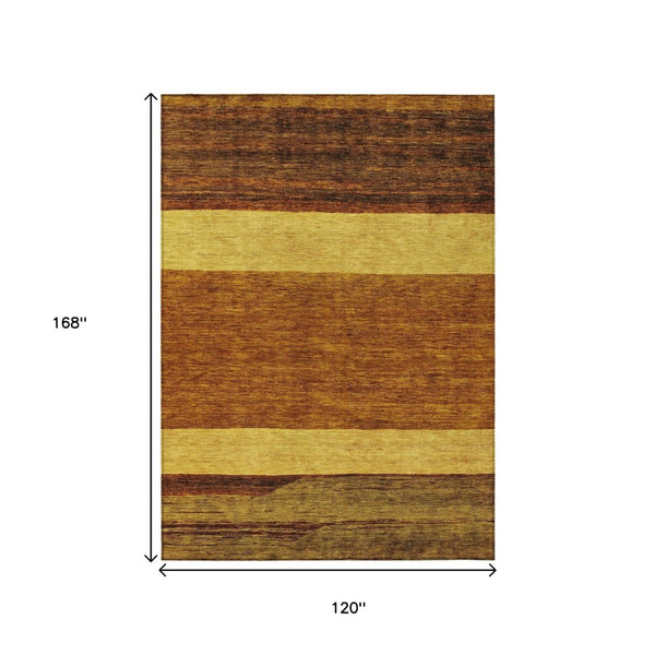 HomeRoots 5' Terra Cotta Gold and Brown Abstract Area Rug - Durable, Washable, Indoor/Outdoor Design for All Spaces 10' X 14' 615307