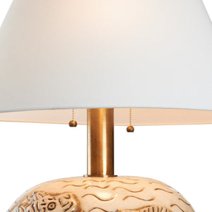 Wildwood Tibetan Tiger Lamp — Hand-Glazed Ceramic Sculpture With Antique Brass Accents And Soft White Shade (28") 61531