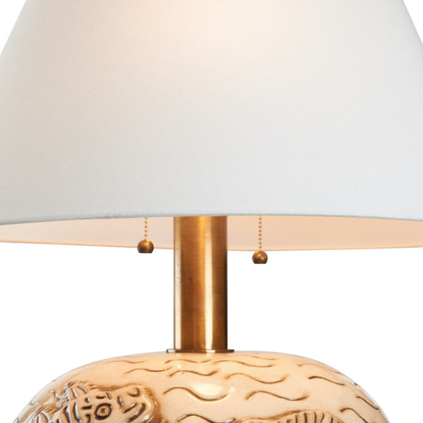Wildwood Tibetan Tiger Lamp — Hand-Glazed Ceramic Sculpture With Antique Brass Accents And Soft White Shade (28") 61531