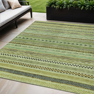 HomeRoots 5' Stylish Artichoke Green & Taupe Striped Washable Indoor-Outdoor Rug for Easy Care & Versatility 615315