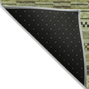 HomeRoots 5' Stylish Artichoke Green & Taupe Striped Washable Indoor-Outdoor Rug for Easy Care & Versatility 615315
