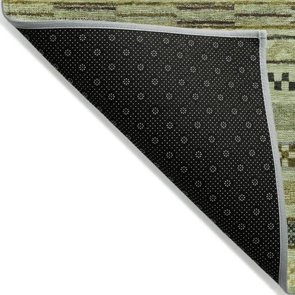 HomeRoots 5' Stylish Artichoke Green & Taupe Striped Washable Indoor-Outdoor Rug for Easy Care & Versatility 615315