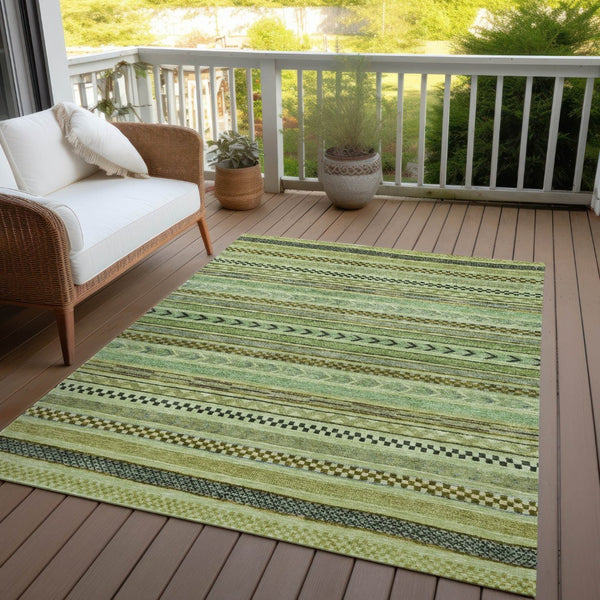 HomeRoots 5' Stylish Artichoke Green & Taupe Striped Washable Indoor-Outdoor Rug for Easy Care & Versatility 615315