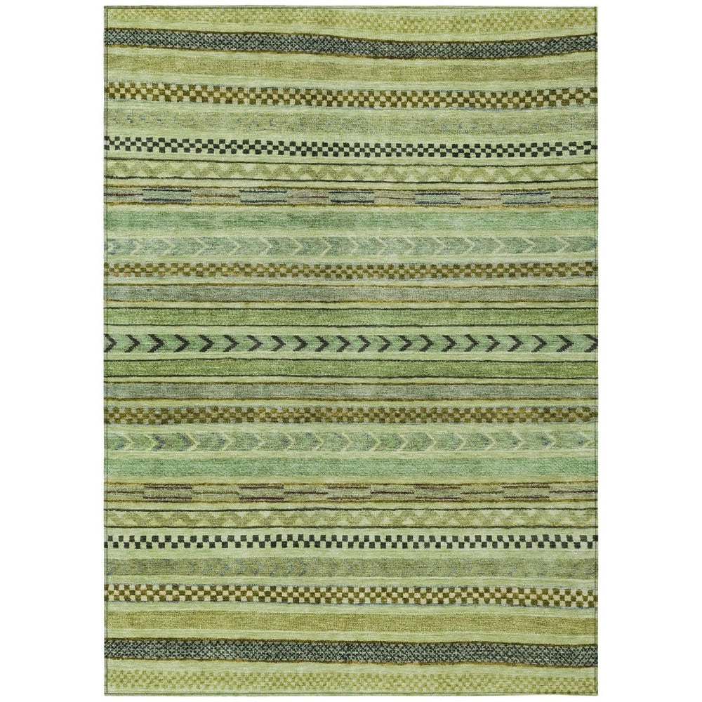 HomeRoots 5' Stylish Artichoke Green & Taupe Striped Washable Indoor-Outdoor Rug for Easy Care & Versatility 615315
