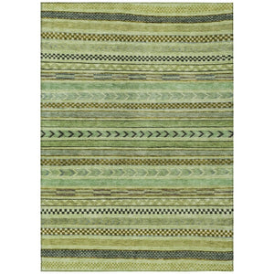 HomeRoots 5' Stylish Artichoke Green & Taupe Striped Washable Indoor-Outdoor Rug for Easy Care & Versatility 615315