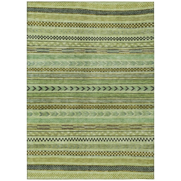 HomeRoots 5' Stylish Artichoke Green & Taupe Striped Washable Indoor-Outdoor Rug for Easy Care & Versatility 615315