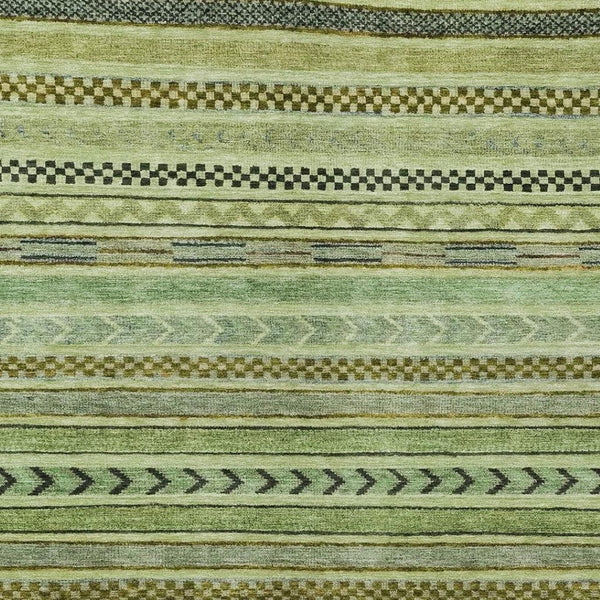 HomeRoots 5' Stylish Artichoke Green & Taupe Striped Washable Indoor-Outdoor Rug for Easy Care & Versatility 615315
