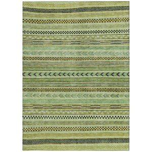 HomeRoots 5' Stylish Artichoke Green & Taupe Striped Washable Indoor-Outdoor Rug for Easy Care & Versatility 615315