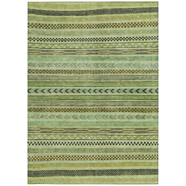 HomeRoots 5' Stylish Artichoke Green & Taupe Striped Washable Indoor-Outdoor Rug for Easy Care & Versatility 615315