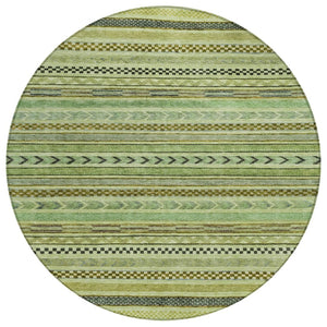 HomeRoots 8' Modern Artichoke Green and Taupe Round Striped Area Rug - Stylish, Washable, Indoor/Outdoor Use Aloe 8' x 8' 615316