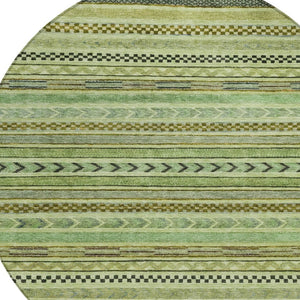 HomeRoots 8' Modern Artichoke Green and Taupe Round Striped Area Rug - Stylish, Washable, Indoor/Outdoor Use Aloe 8' x 8' 615316