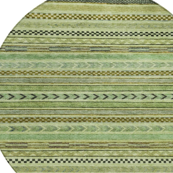 HomeRoots 8' Modern Artichoke Green and Taupe Round Striped Area Rug - Stylish, Washable, Indoor/Outdoor Use Aloe 8' x 8' 615316