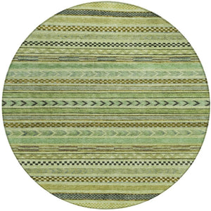 HomeRoots 8' Modern Artichoke Green and Taupe Round Striped Area Rug - Stylish, Washable, Indoor/Outdoor Use Aloe 8' x 8' 615316