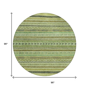 HomeRoots 8' Modern Artichoke Green and Taupe Round Striped Area Rug - Stylish, Washable, Indoor/Outdoor Use Aloe 8' x 8' 615316