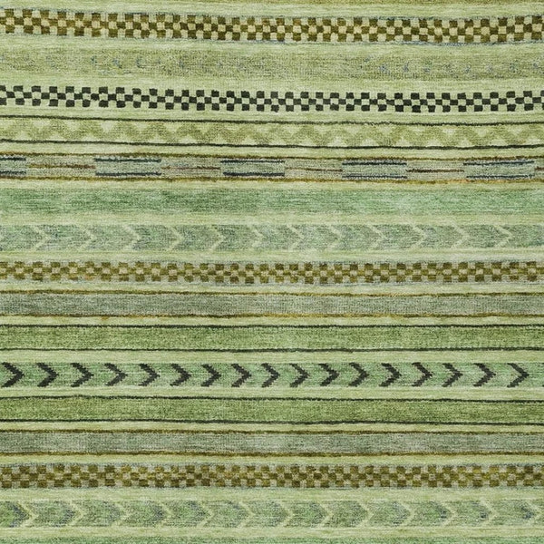 HomeRoots 8' X 10' Artichoke Green & Taupe Striped Area Rug - Durable, Washable for Indoor/Outdoor Use! 615317