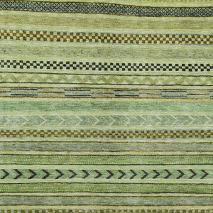 HomeRoots 8' X 10' Artichoke Green & Taupe Striped Area Rug - Durable, Washable for Indoor/Outdoor Use! 615317