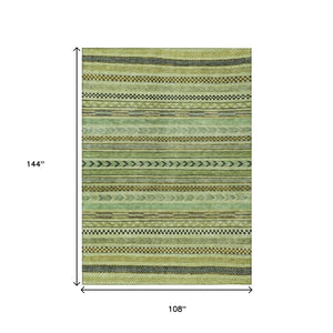 HomeRoots 9' X 12' Artichoke Green & Taupe Striped Area Rug - Durable, Washable, Chic for Indoor & Outdoor Spaces 615318