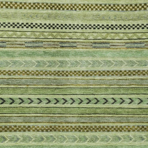 HomeRoots 9' X 12' Artichoke Green & Taupe Striped Area Rug - Durable, Washable, Chic for Indoor & Outdoor Spaces 615318