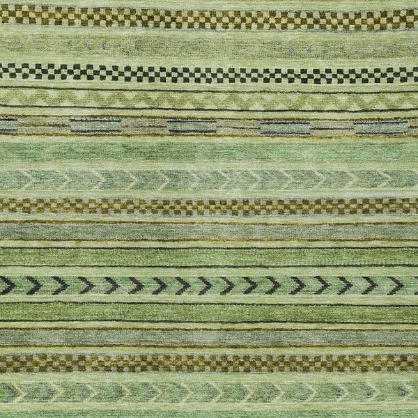 HomeRoots 9' X 12' Artichoke Green & Taupe Striped Area Rug - Durable, Washable, Chic for Indoor & Outdoor Spaces 615318