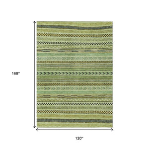 HomeRoots 10' X 14' Artichoke Green & Taupe Striped Washable Rug – Indoor/Outdoor, Durable & Stylish Home Essential 615319