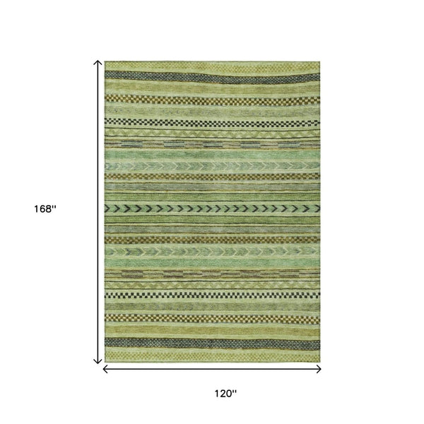 HomeRoots 10' X 14' Artichoke Green & Taupe Striped Washable Rug – Indoor/Outdoor, Durable & Stylish Home Essential 615319