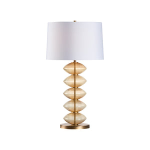 Wildwood Chicchi Mouth-Blown Italian Glass Lamp In Avio Cobalt With Antique Brass Accents — Sculptural Ambient Light Brown 61532