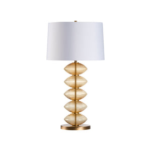Wildwood Chicchi Mouth-Blown Italian Glass Lamp In Avio Cobalt With Antique Brass Accents — Sculptural Ambient Light Brown 61532