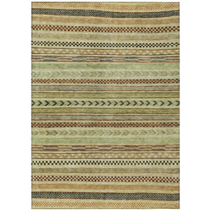 HomeRoots 5' Beige & Taupe Striped Area Rug - Washable, Durable, Indoor/Outdoor, Perfect for High-Traffic Homes! 615321
