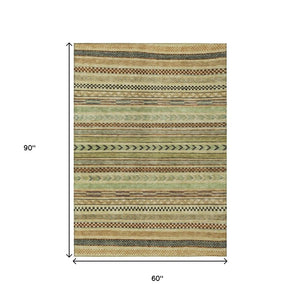 HomeRoots 5' Beige & Taupe Striped Area Rug - Washable, Durable, Indoor/Outdoor, Perfect for High-Traffic Homes! 615321