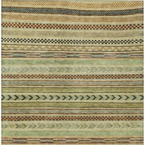 HomeRoots 5' Beige & Taupe Striped Area Rug - Washable, Durable, Indoor/Outdoor, Perfect for High-Traffic Homes! 615321