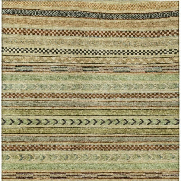 HomeRoots 5' Beige & Taupe Striped Area Rug - Washable, Durable, Indoor/Outdoor, Perfect for High-Traffic Homes! 615321