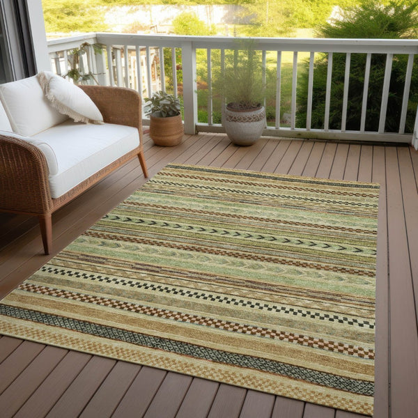 HomeRoots 8' X 10' Beige And Taupe Striped Area Rug - Washable, Durable, Indoor-Outdoor Design for Versatile Style 615323