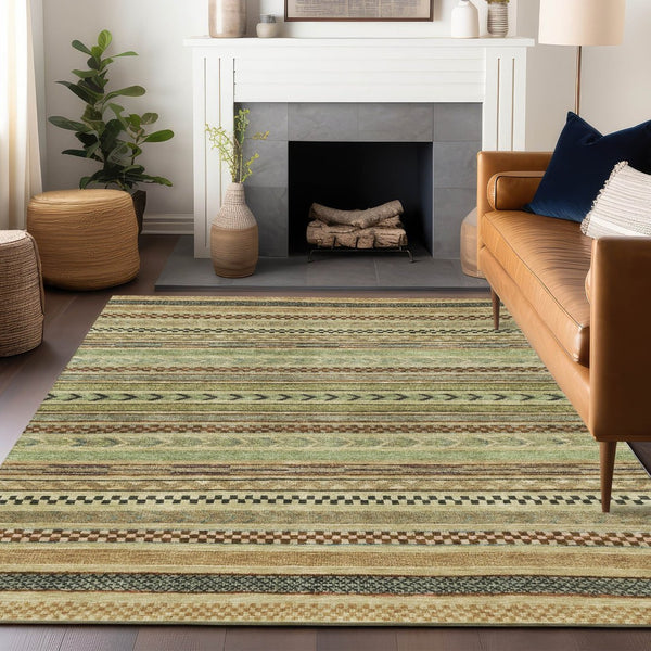 HomeRoots 8' X 10' Beige And Taupe Striped Area Rug - Washable, Durable, Indoor-Outdoor Design for Versatile Style 615323