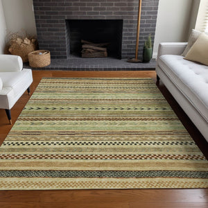 HomeRoots 8' X 10' Beige And Taupe Striped Area Rug - Washable, Durable, Indoor-Outdoor Design for Versatile Style 615323