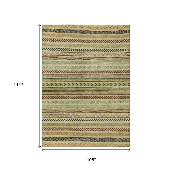 HomeRoots 9' X 12' Beige and Taupe Striped Area Rug - Washable, Durable, Indoor-Outdoor Elegance for Any Space 615324
