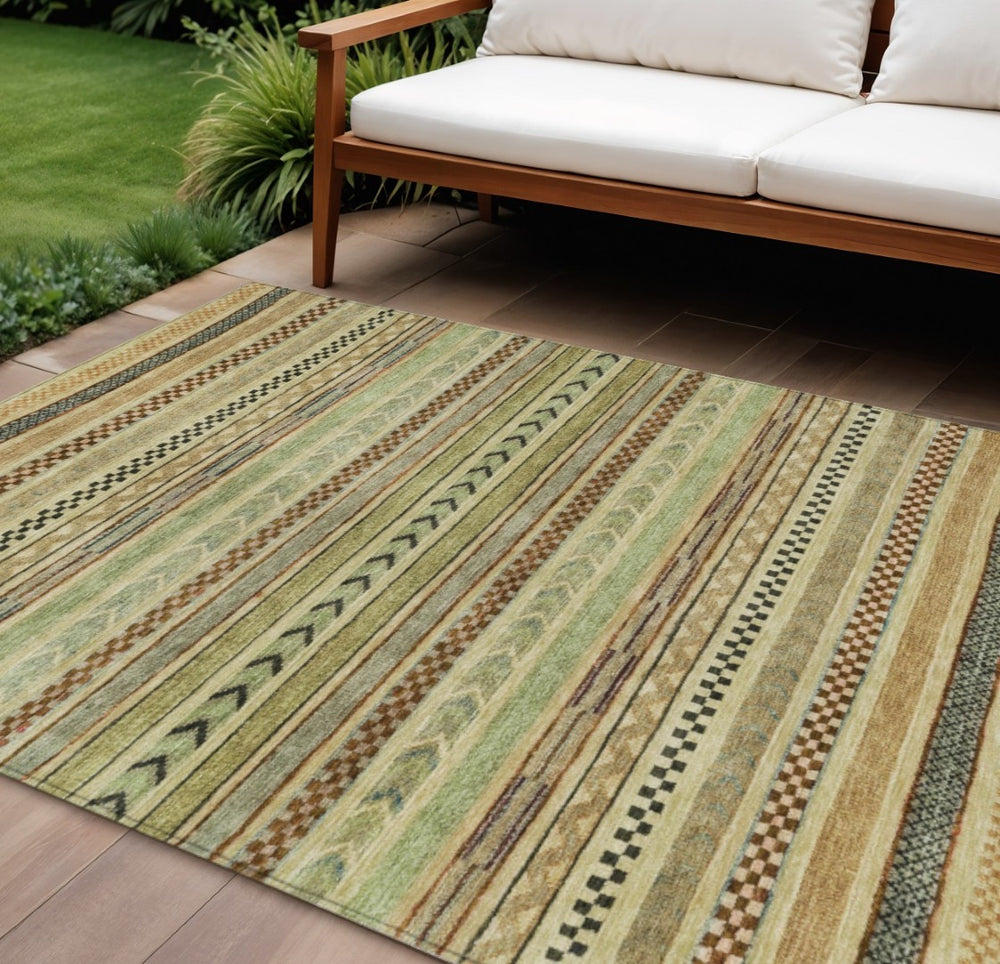 HomeRoots 10' Washable Beige and Taupe Striped Area Rug - Durable Indoor/Outdoor Decor for High-Traffic Spaces 615325