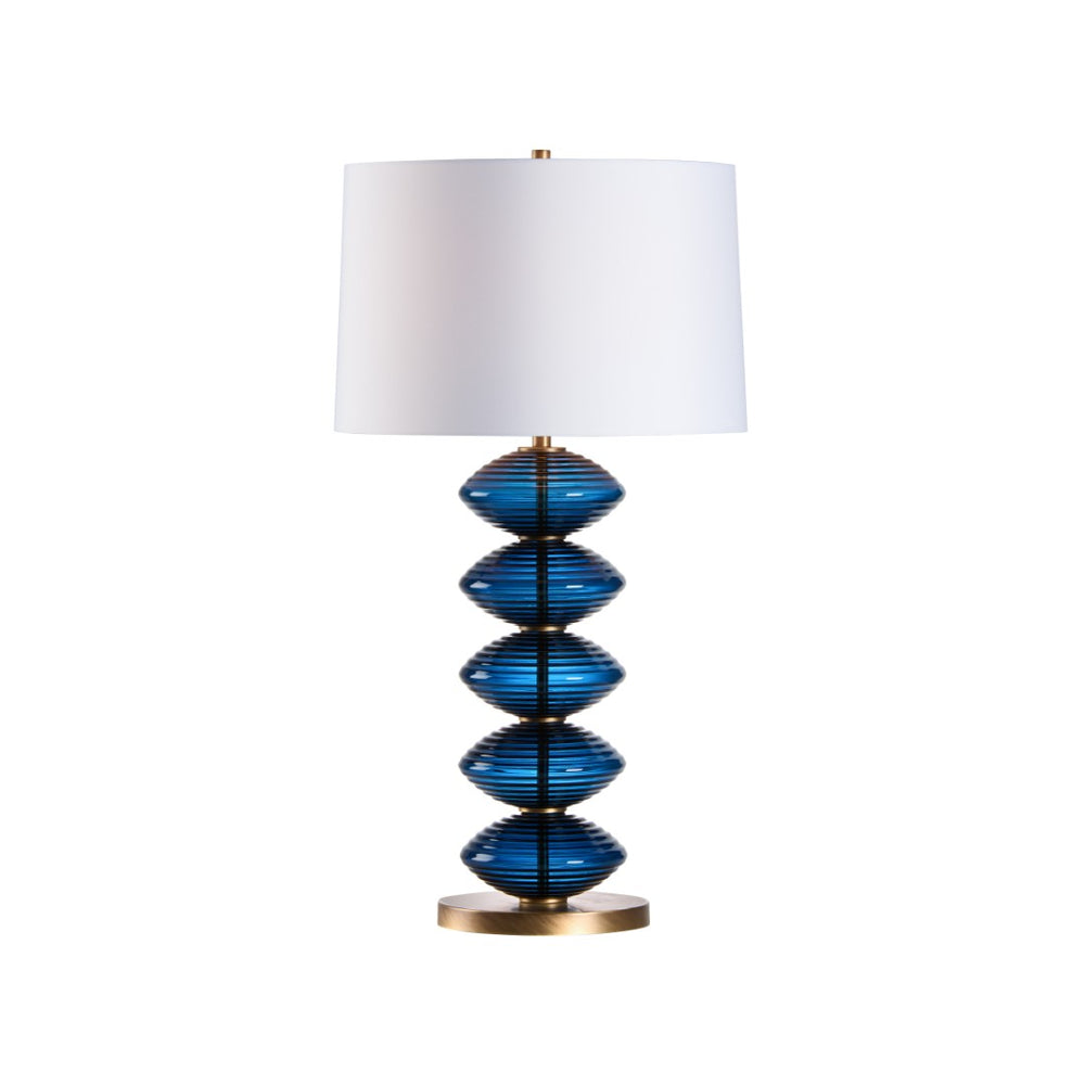 Wildwood Chicchi Mouth-Blown Italian Glass Lamp In Avio Cobalt With Antique Brass Accents — Sculptural Ambient Light Blue 61533