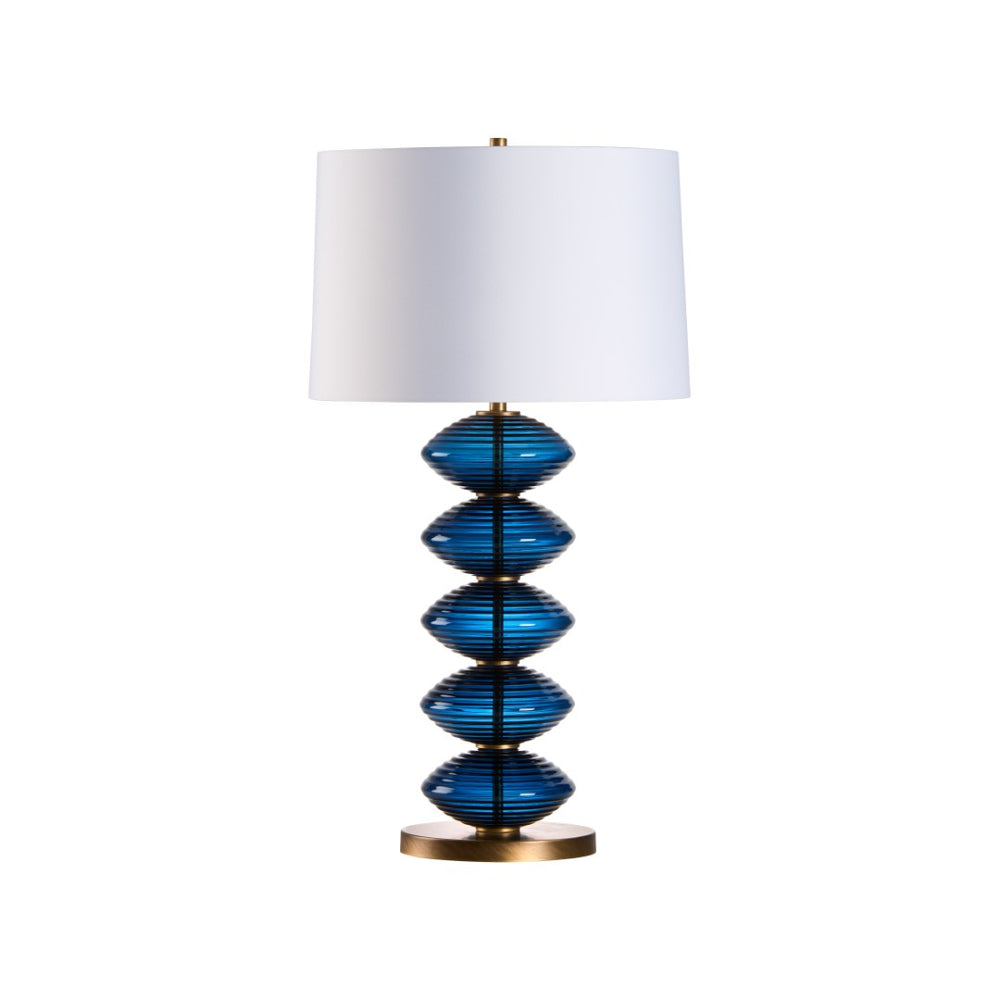 Wildwood Chicchi Mouth-Blown Italian Glass Lamp In Avio Cobalt With Antique Brass Accents — Sculptural Ambient Light Blue 61533