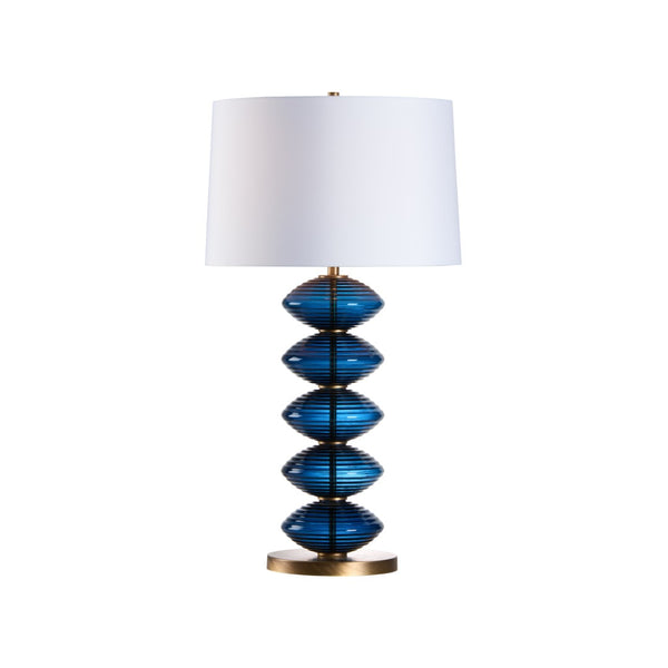 Wildwood Chicchi Mouth-Blown Italian Glass Lamp In Avio Cobalt With Antique Brass Accents — Sculptural Ambient Light Blue 61533