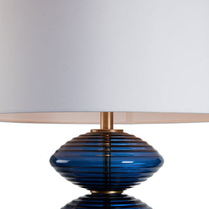 Wildwood Chicchi Mouth-Blown Italian Glass Lamp In Avio Cobalt With Antique Brass Accents — Sculptural Ambient Light Blue 61533