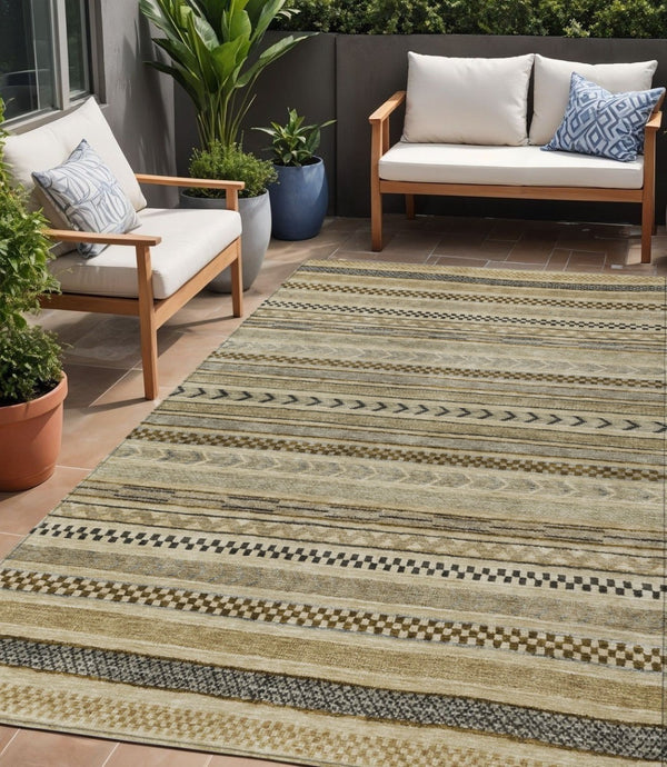 HomeRoots 5' Chocolate and Taupe Striped Washable Area Rug for Indoor and Outdoor Spaces, Durable & Stylish 5' X 8' 615333