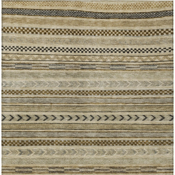 HomeRoots 5' Chocolate and Taupe Striped Washable Area Rug for Indoor and Outdoor Spaces, Durable & Stylish 5' X 8' 615333