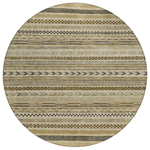 HomeRoots 5' Chocolate and Taupe Striped Washable Area Rug for Indoor and Outdoor Spaces, Durable & Stylish 8' Round 615334