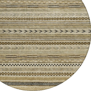 HomeRoots 5' Chocolate and Taupe Striped Washable Area Rug for Indoor and Outdoor Spaces, Durable & Stylish 8' Round 615334