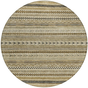 HomeRoots 5' Chocolate and Taupe Striped Washable Area Rug for Indoor and Outdoor Spaces, Durable & Stylish 8' Round 615334
