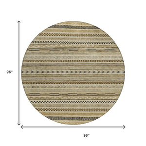 HomeRoots 5' Chocolate and Taupe Striped Washable Area Rug for Indoor and Outdoor Spaces, Durable & Stylish 8' Round 615334