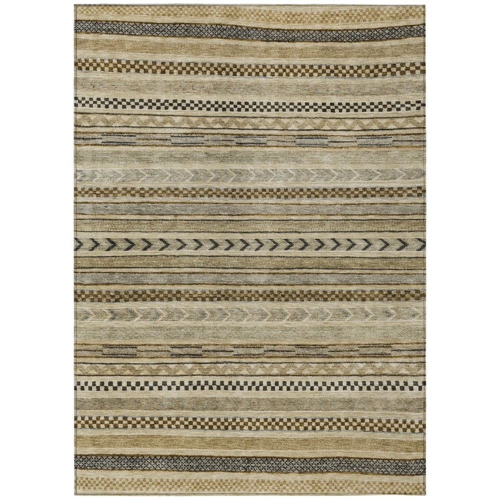 HomeRoots 5' Chocolate and Taupe Striped Washable Area Rug for Indoor and Outdoor Spaces, Durable & Stylish 8' X 10' 615335