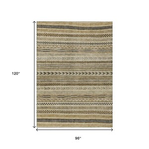HomeRoots 5' Chocolate and Taupe Striped Washable Area Rug for Indoor and Outdoor Spaces, Durable & Stylish 8' X 10' 615335