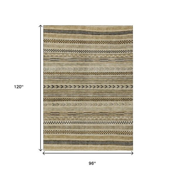 HomeRoots 5' Chocolate and Taupe Striped Washable Area Rug for Indoor and Outdoor Spaces, Durable & Stylish 8' X 10' 615335